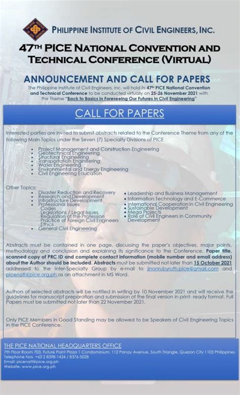 CALL FOR PAPERS – 47th PICE National Convention and Technical  .